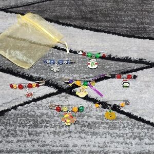 VINTAGE HANDCRAFTED DANGLING CHARMS BEADS BROOCH PIN BUNDLE